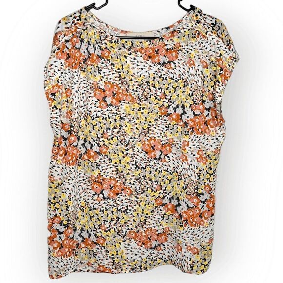 LOFT Floral Mixed Media Blouse size Large - Picture 1 of 6